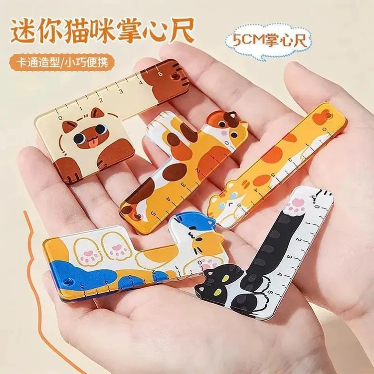 迷你猫咪掌心尺亚克力卡通拼图直尺学生便携可爱绘图尺多功能挂件商品图