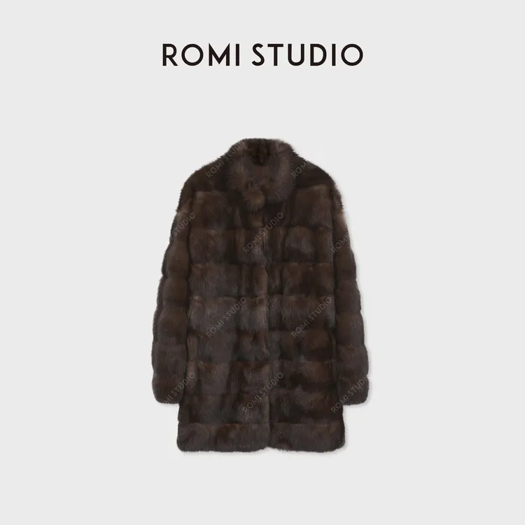 ROMI STUDIO俄罗斯进口稀有紫丨貂横排中长貂毛皮外套 RWCWWG7024