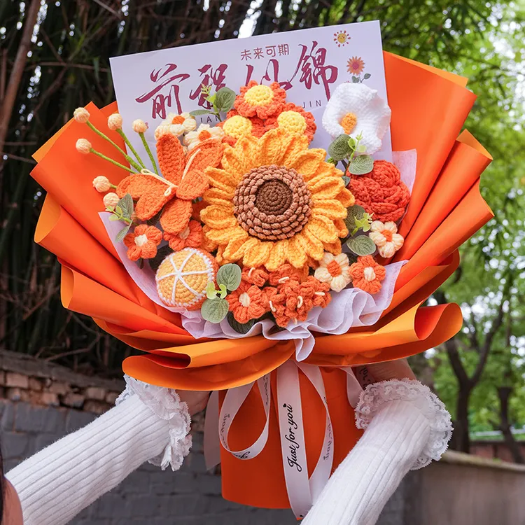 毕业季拍照礼物博士熊针织高考一举夺魁毛线手工毛线针织花束成品