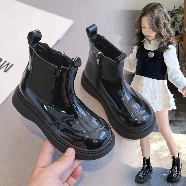 ABC女童加绒短靴2025秋冬新款单靴儿童马丁靴黑色切尔西百搭鞋子 