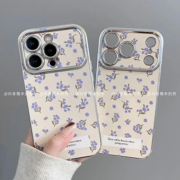 6D视窗适用iphone17promax苹果16手机壳15/14/13/12/11华为潮蓝花