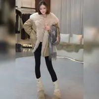 001款狐狸毛大毛领鹅绒羽绒派短款加厚客服女款短宽松时尚（001款）