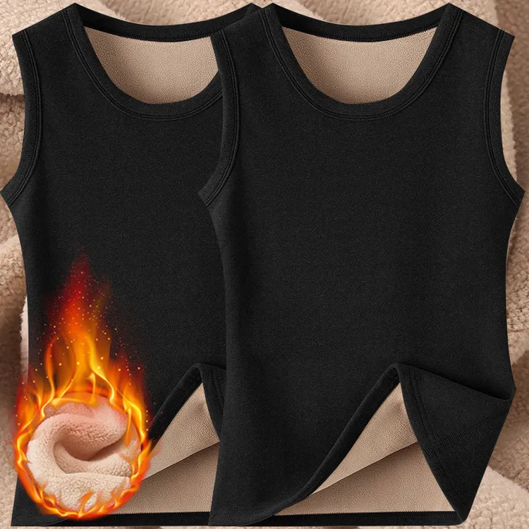 加绒加厚保暖背心男士秋冬季内穿马甲羊羔绒无袖t恤发热打底坎肩