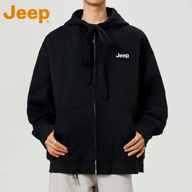 JEEP吉普拉链开衫连帽卫衣服男款春秋季潮牌痞帅宽松休闲大码外套