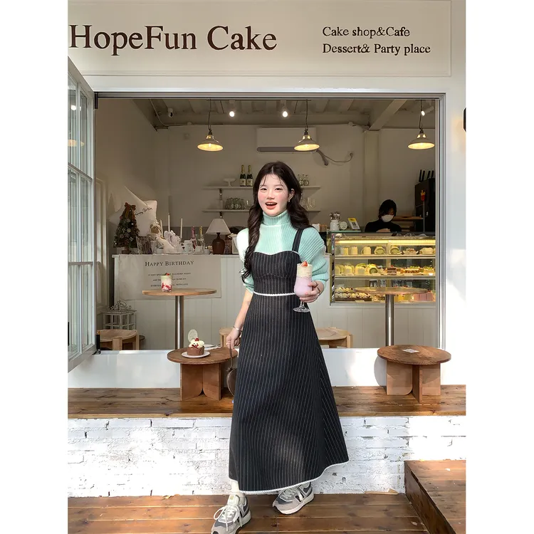 火火火【简序通勤】韩版气质花边条纹吊带连衣裙L40146HH54