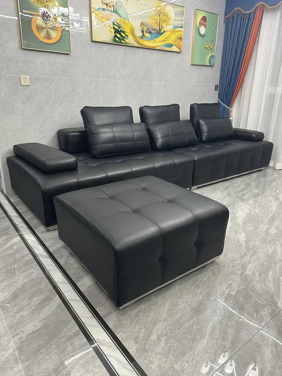 劳伦斯沙发轻奢纯色双人极简直排沙发皮艺沙发意式别野大平层沙发