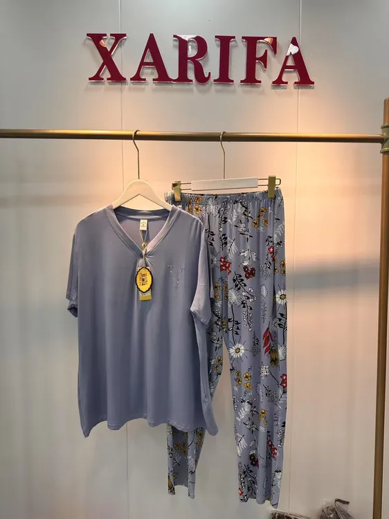 xarifa莫代尔烫钻睡衣套装两件套家居服宽松舒适休闲显瘦3139