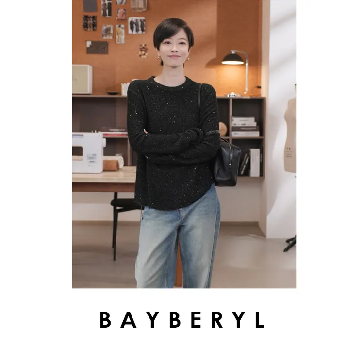 BAYBERYL老贝满天星*亮片卷边精致圆领25秋针织衫9ZZS5G3041-8/3