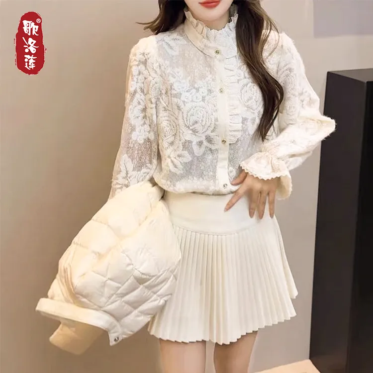 欧洲站千金感小香风刺绣蕾丝衬衫2025秋冬新款时尚大方显气质上衣