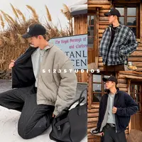 美式复古双面穿哈灵顿夹克秋冬翻领拼接撞色宽松休闲外套男