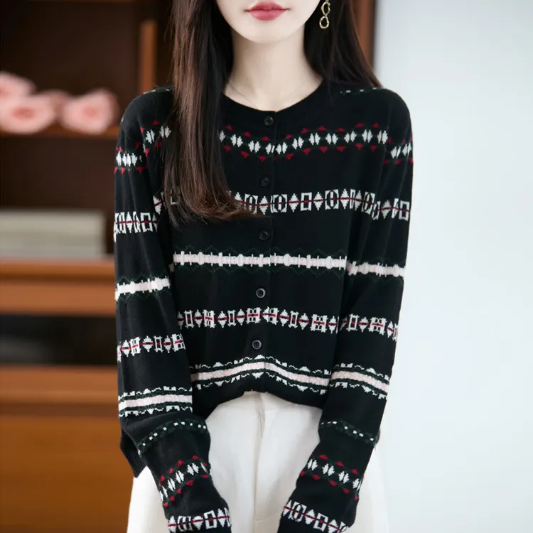 正品哥弟新款羊毛开衫痞帅炸街风女装2025洋气秋冬圆领条纹毛衣服