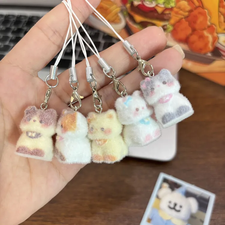 可爱植绒猫咪手机绳立体钥匙链挂件手机挂饰包包情侣闺蜜礼物G313