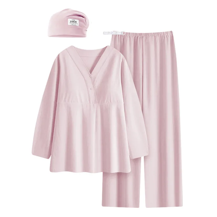 A类纯棉秋冬哺乳衣-带胸垫月子服产前产后产妇孕妇大码长袖家居服