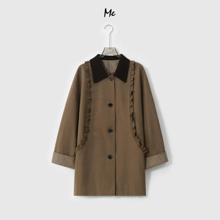 ME【杏花巴恩外套】复古木耳边显瘦时尚百搭宽松一手长外套MESA0487