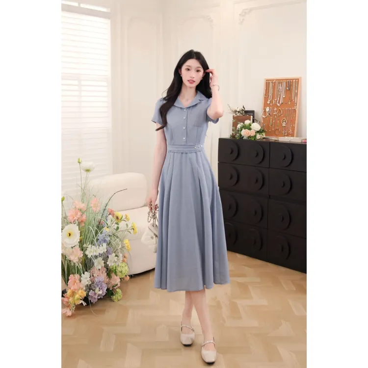  鹿向南【冰蓝诗语】2025年夏季新款气质连衣裙QJD00522