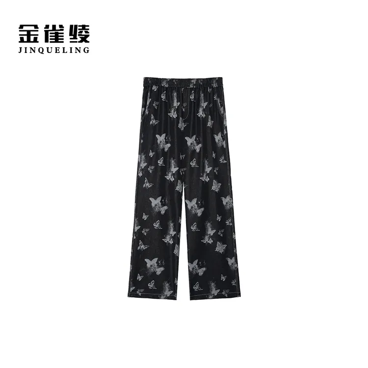 金雀绫【翩翩】高腰蝴蝶设计师风加宽加大休闲裤SZA3KL635