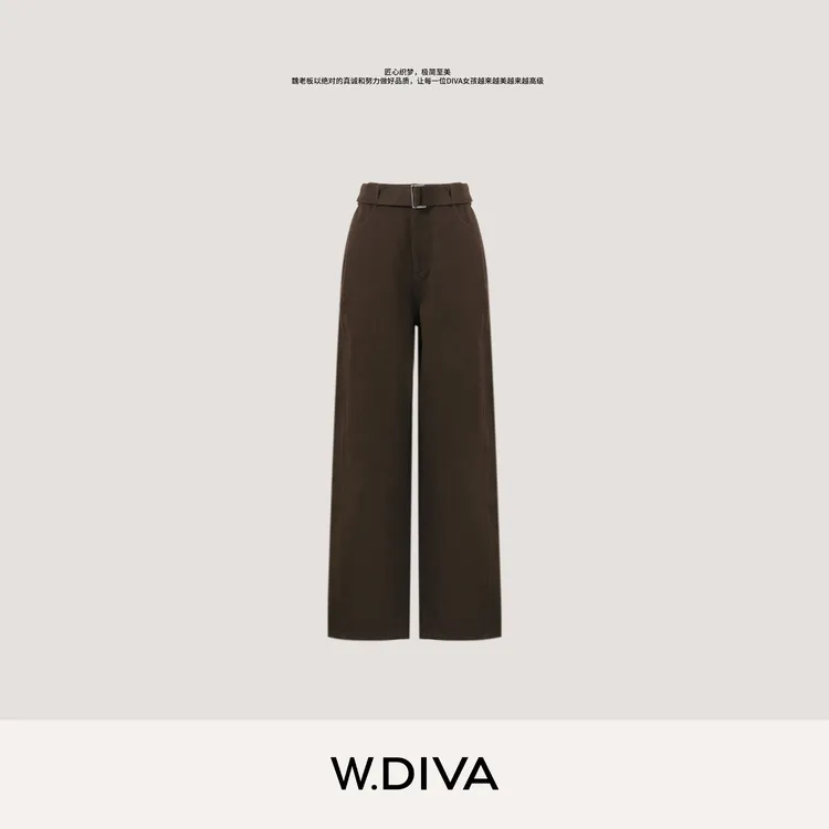 W.Diva【深棕咖调】精梳长绒棉舒适本布腰带茧型休闲裤53K013040