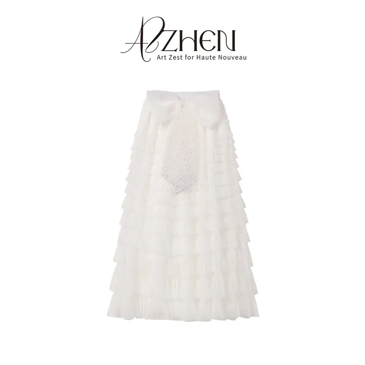 （假日穿搭）AZZHEN【月影轻纱】后背蝴蝶结蛋糕裙半身裙AZ4KSQ31-00