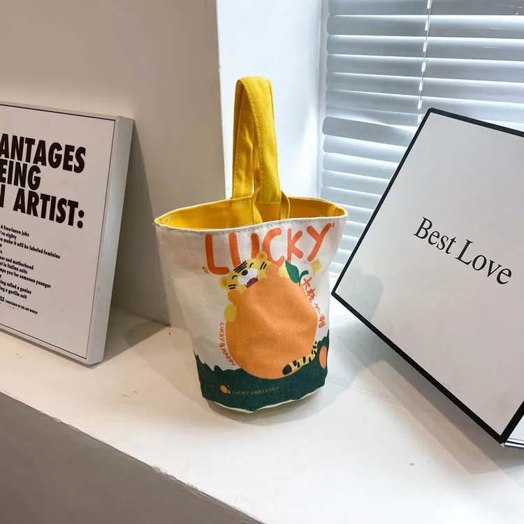 新款帆布水桶包随身小手提包妈咪包便当便捷外出手拎包出门收纳包