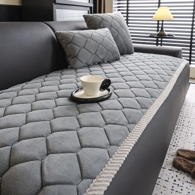 加厚毛绒沙发垫秋冬新款防滑直排皮沙发四季通用一片红木沙发坐垫