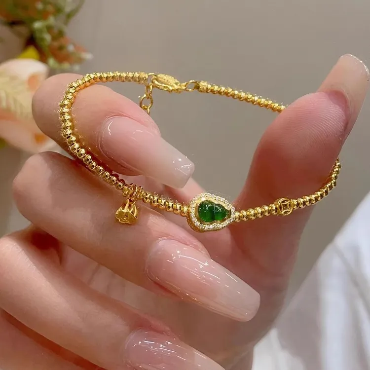 铜合金手链 绿色葫芦手链女福禄双全莲蓬滴溜吊坠招财海边度假风 