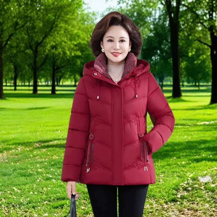 新款妈妈装中老年棉服女短款大码加厚过冬修身遮肚子显瘦棉衣【85】