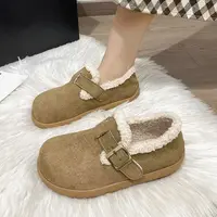 【品牌补贴】纯色复古港风秋冬加绒一脚蹬女鞋极简风棉鞋雪地靴BH