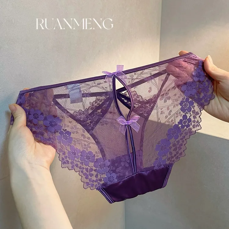 春雨初歇*后开衩轻薄蕾丝内裤女纯欲性感后镂空蝴蝶结女士低腰