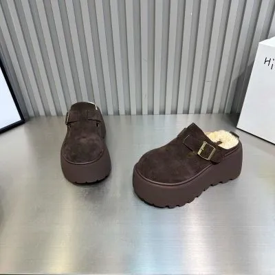 毛毛鞋女外穿2024秋冬包头鞋子博肯女鞋厚底鞋加绒半拖鞋女勃肯鞋