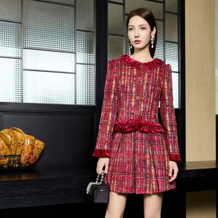 高级重工新款时尚小香风优雅修身气质连衣裙