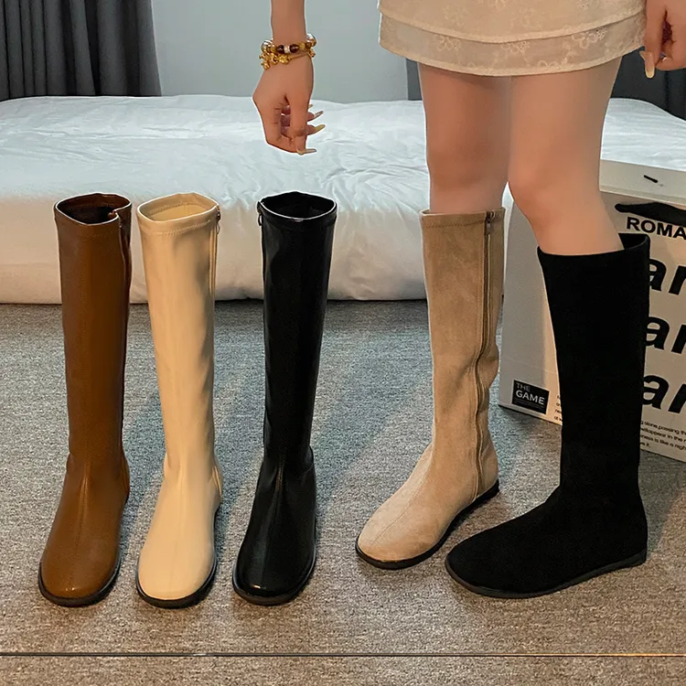 【万达撤柜】磨砂绒面西部牛仔靴女秋复古风显瘦高筒骑士靴长靴方头