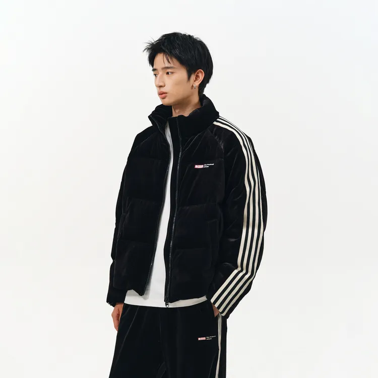 ATRY丝绒外套男冬季国潮牌美式休闲加厚保暖撞色织带立领衣