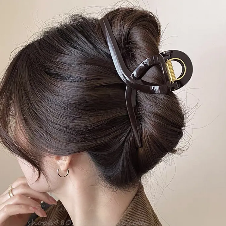 高颜值风格ins抓夹网红高级感巧克力色盘发气质韩版大抓夹8874