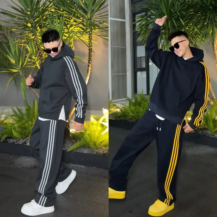 YULE语乐 90336/1806撞色双面三条织带运动套装加绒加厚卫衣卫裤