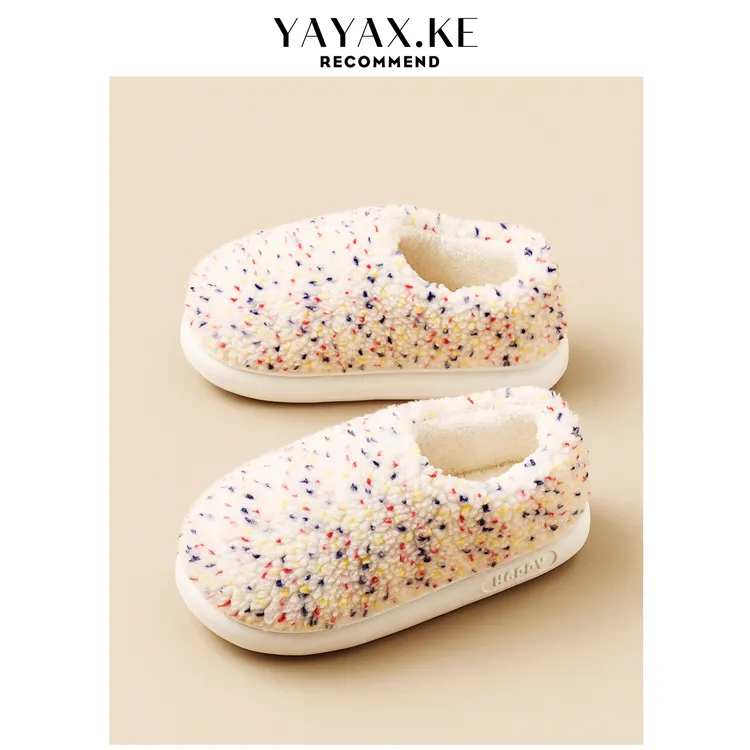 包跟毛绒棉拖鞋女秋冬季保暖加厚居家用室内防滑软底棉鞋男士外穿