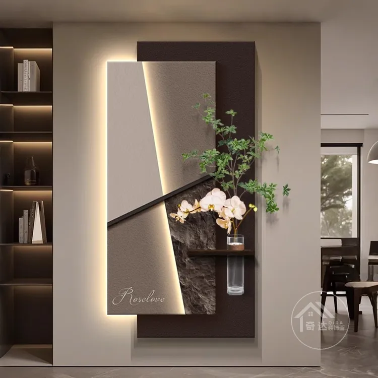 《山延绵年》意式极简玄关装饰画入户正对门壁画砂岩客厅挂画高级感