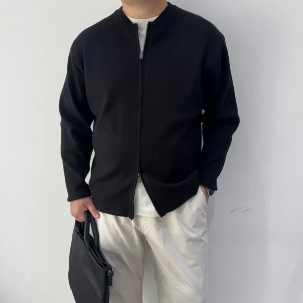 双拉链设计绝了！温润雅致 小立领针织开衫外套秋季男士百搭单品