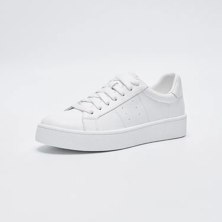 TXT【经典小白】小白鞋白色舒适厚底女士真皮简约平底低帮系带