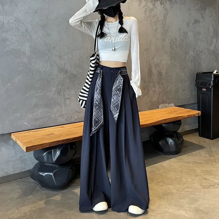 网红百搭2025秋冬季新款老钱风丝巾西裤女垂坠感显瘦感百搭阔腿裤