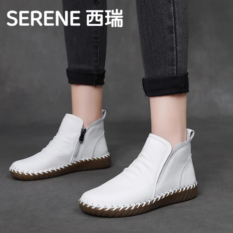西瑞薄底马丁靴女冬季大气精致洋气小短靴明星同款鞋女款靴子穿搭