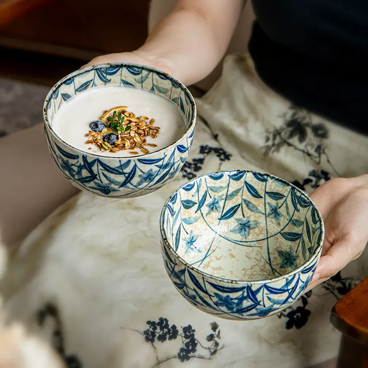小悠家 日本进口桔梗5英寸陶瓷酸奶碗日式小丼碗特色釉下彩米饭碗