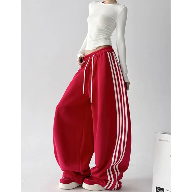 2025秋冬新款美式休闲裤女宽松直筒阔腿卫裤百搭显瘦抽绳束脚裤子