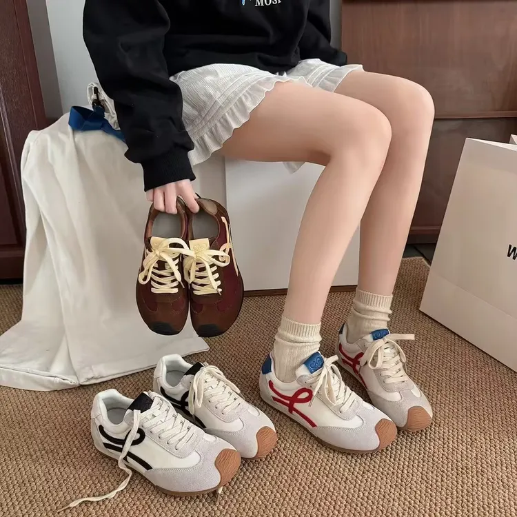 P&CStudio王一博同款真皮大鞋头系带休闲风阿甘德训鞋女上班族