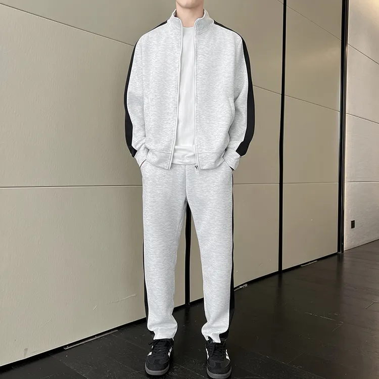 休闲运动套装男士2025秋季新款潮牌帅气拼色立领夹克宽松外套长裤