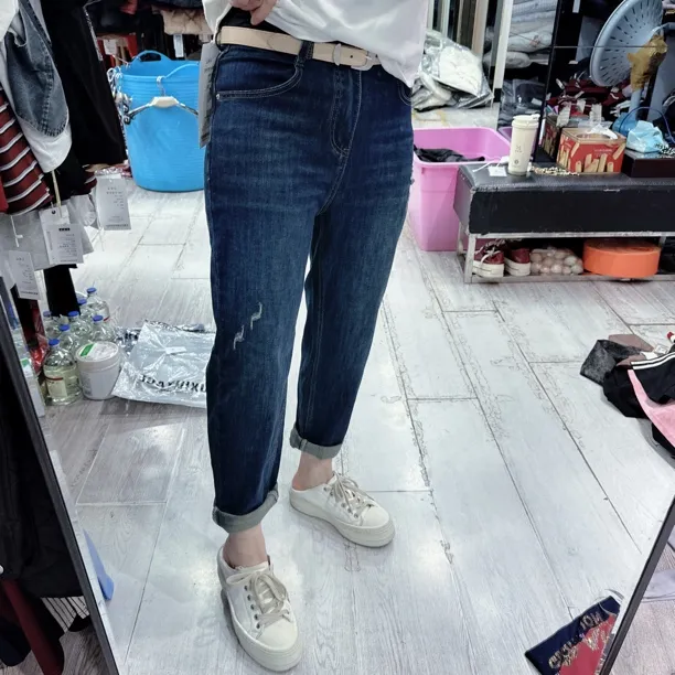 亲民好裤薄料弹力9分微破洞休闲牛仔裤7211品