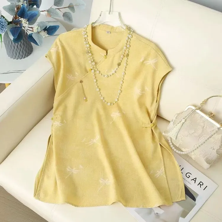 新中式国风上衣女夏季新款时尚洋气减龄宽松显瘦遮肉洋气小衫上衣