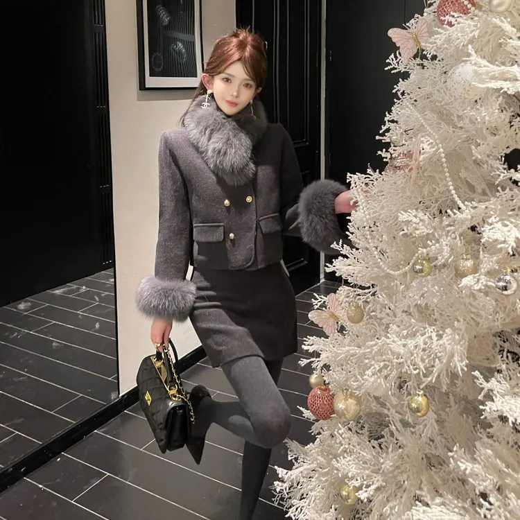 GUIDI GUDI【灰灰哒】韩系休闲风设计款羽绒服三件套套装/黄加蓝