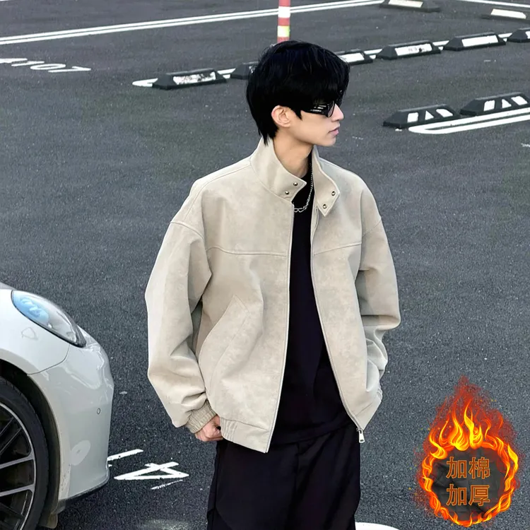 扎染pu皮衣短款外套男士重磅立领美式高级感棒球服cleanfit皮夹克