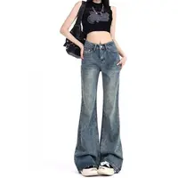 加长美式浅色微喇牛仔裤女夏季高腰显瘦不贴腿拖地阔腿裤子