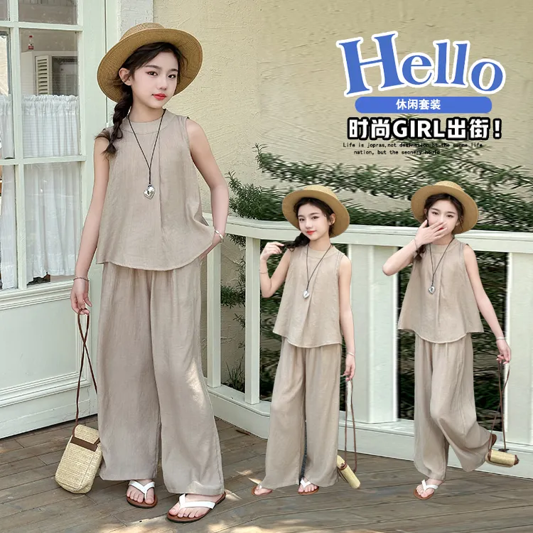 女童夏款洋气套装2025新款女孩韩版时尚休闲无袖背心阔腿裤两件套